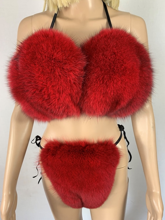Buy Fox Fur Bikini Double Sided Fur Two Pieces Bikini Fur Top and Panties  Adjustable Strings Fits All Red Color Fur Online in India 