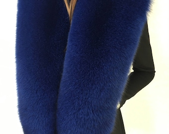 Finn Fox Fur Stole Saga Furs Collar Navy Blue 70' (180cm) Boa