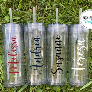 Personalized Clear 18 oz. Skinny Acrylic Tumbler Cups with Straws // Bridesmaid // Bridesmaid proposal // Wedding // Bride // Bachelorette