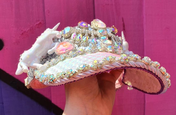 The Holographic Haze, Crystal Encrusted Unicorn Visor - Etsy