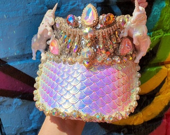 Iridescent rainbow pink hologram unicorn visor hat The Holographic Haze, Crystal Encrusted Unicorn Visor - Etsy main image 4