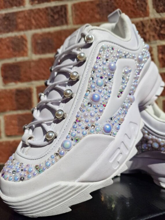 Custom Trainers/sneakers Fila Pearl With Swarovski Crystals for