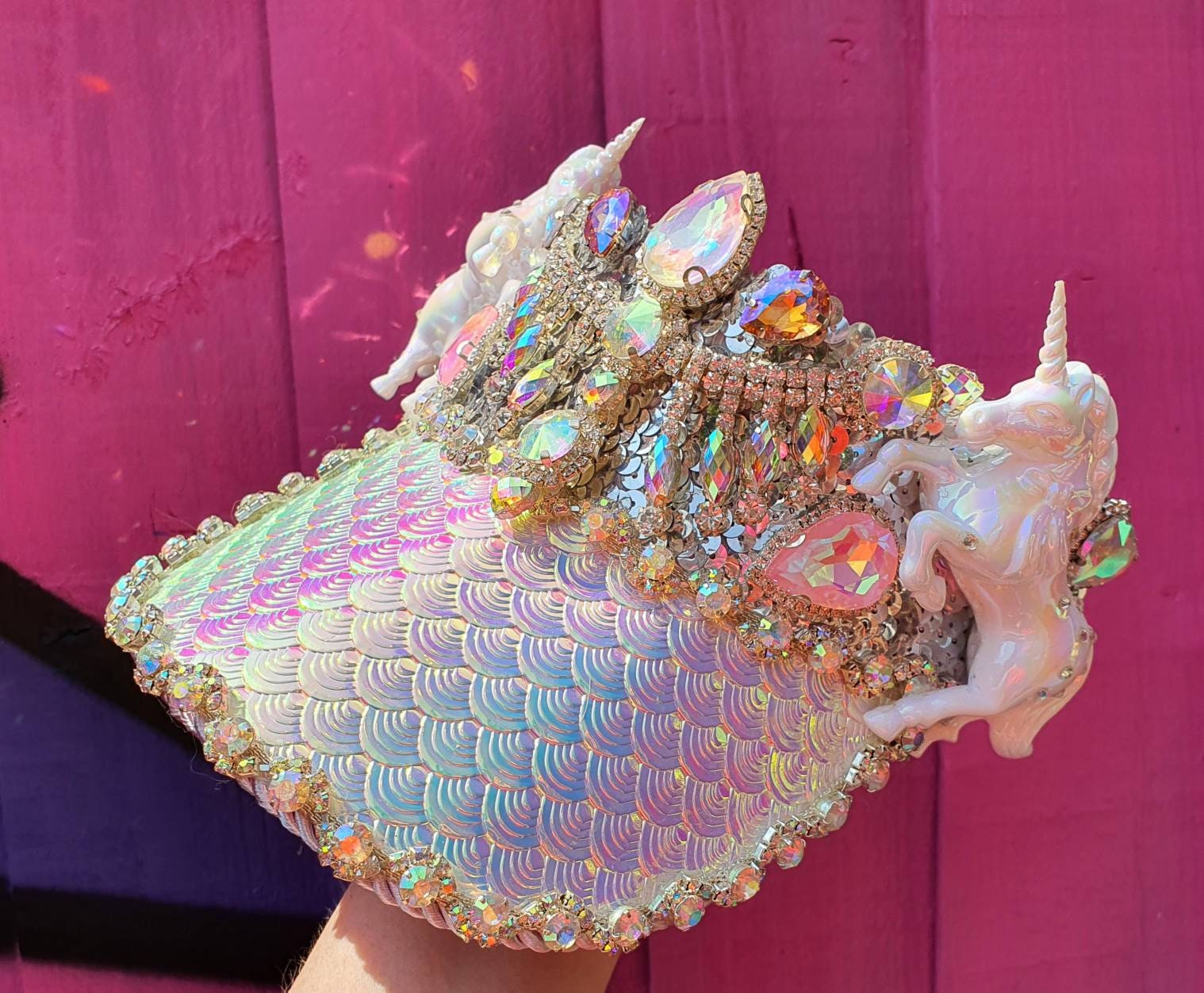 The Holographic Haze, Crystal Encrusted Unicorn Visor - Etsy display picture 3