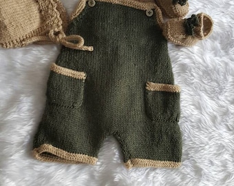 Baby hand knitted cargo dungarees set