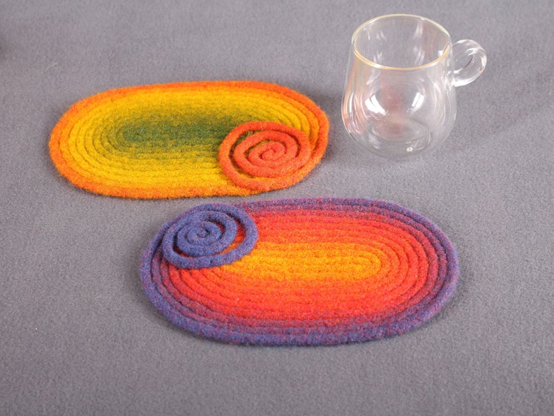 Wool coasters Colorful mug rugs Oval cup coaster Oval Etsy