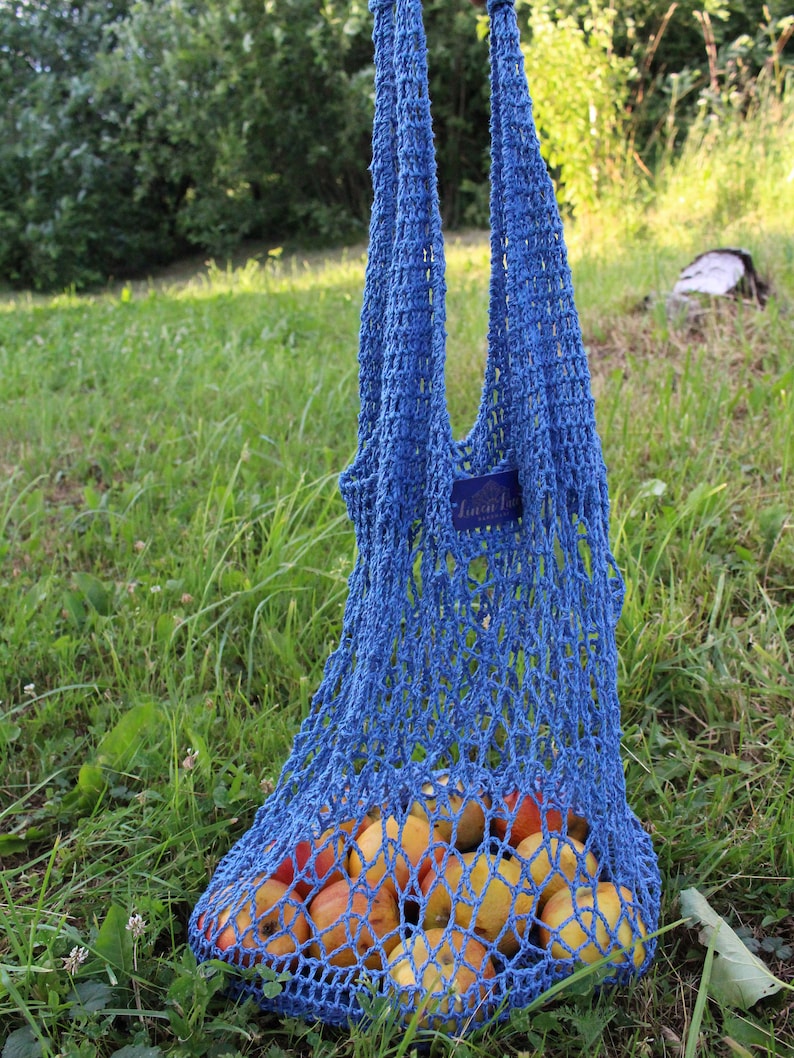 Produce bag Zero waste net bag Colorful grocery bag Crochet fishnet bags Linen shopping bag Crochet mesh bag