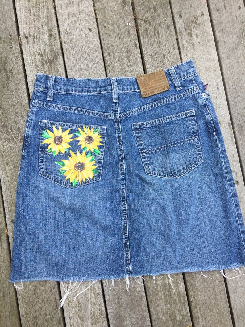 Denim sunflower skirt | Etsy