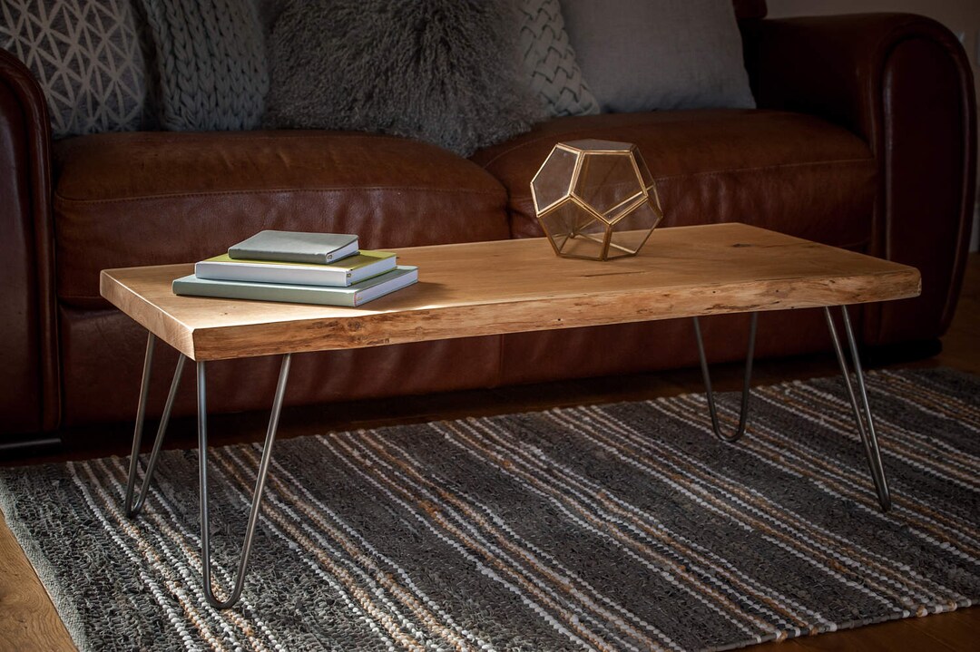 Low Coffee Table Solid Oak Live Waney Edge Hairpin Leg - Etsy UK