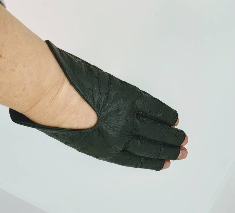 Women's Olive Green Leather Gloves Fingerless Star Hollow Etsy