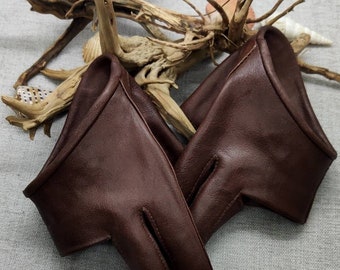 Man/Unisex brown Leather Gloves Fingerless Drive Gloves Half Finger Mittens for Man