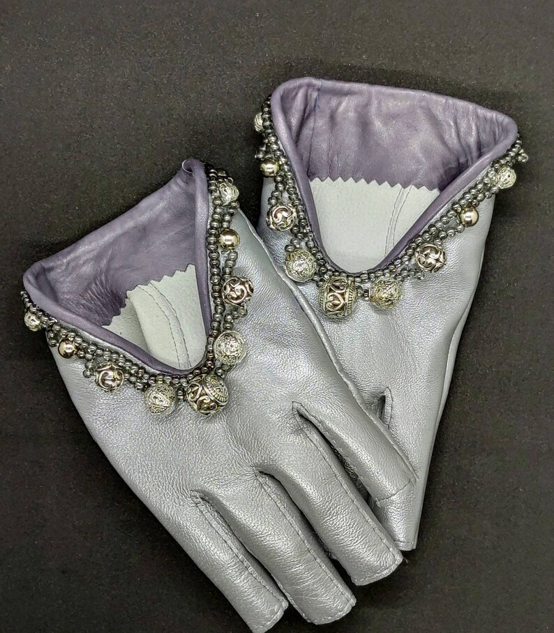 Silver Grey Metallic Colour Genuine Leather Gloves With Etsy