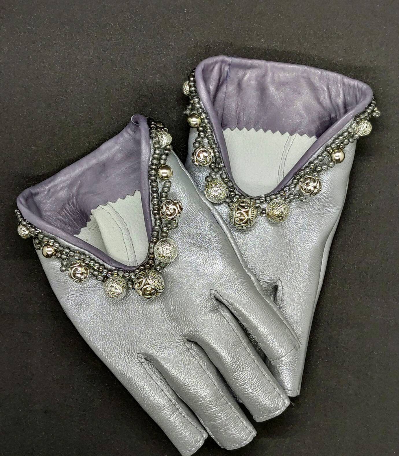 Silver Grey Metallic Colour Genuine Leather Gloves With Etsy