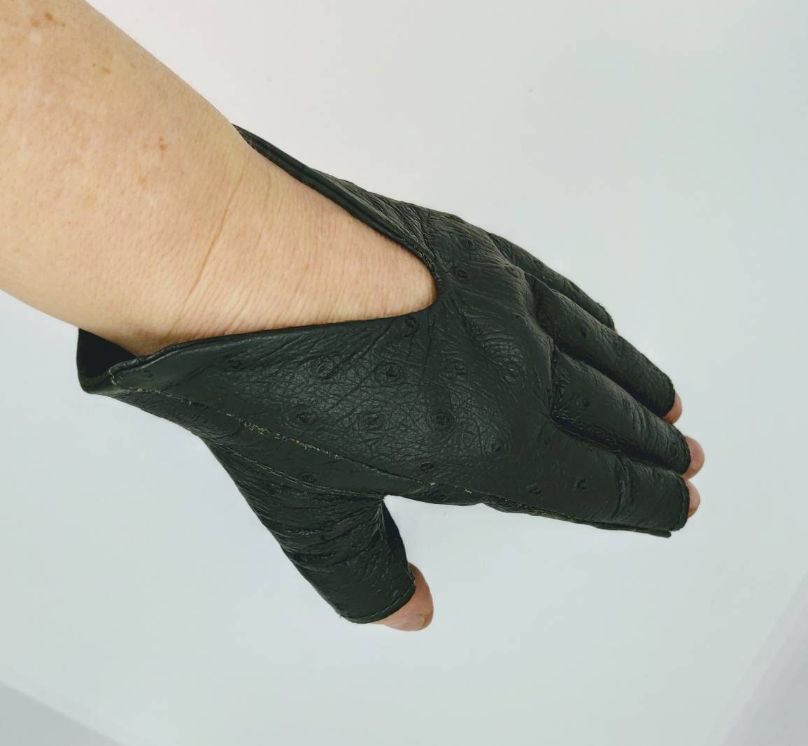 Women's Olive Green Leather Gloves Fingerless Star Hollow Etsy