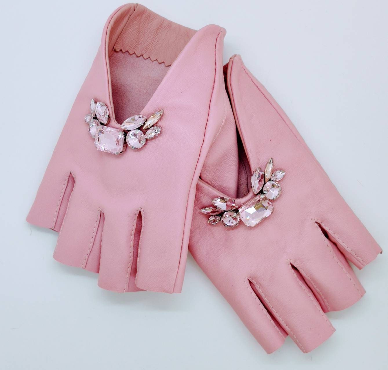 Women's Pink Leather Driving Opera Gloves Etsy