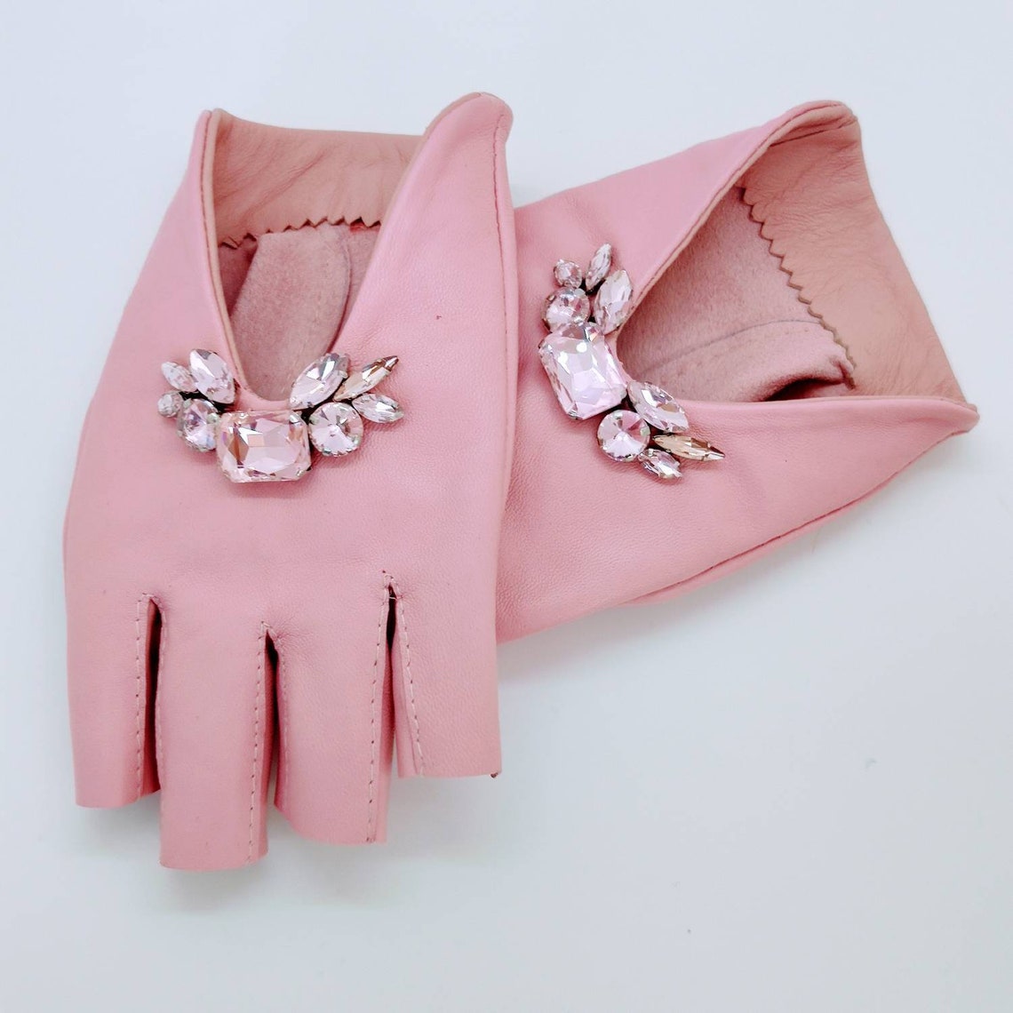 Women's Pink Leather Driving Opera Gloves Etsy