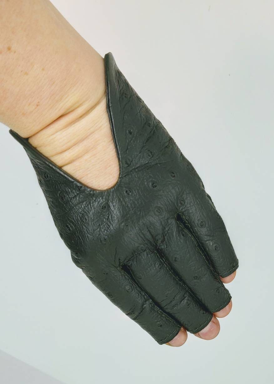 Women's Olive Green Leather Gloves Fingerless Star Hollow Etsy