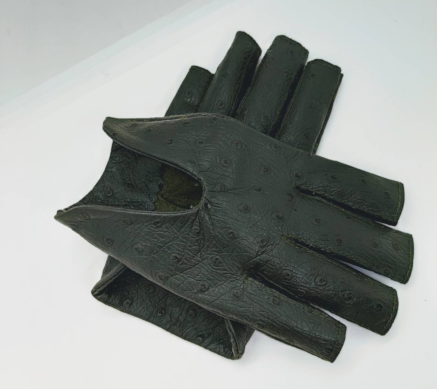 Women's Olive Green Leather Gloves Fingerless Star Hollow Etsy