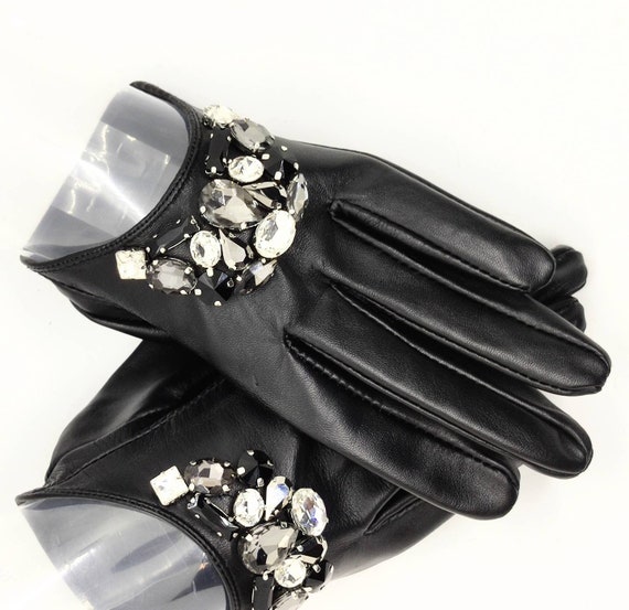 Winter Genuine Leather Gloves Women Fashion Brand Black Stone Driving  Gloves Ladies Goatskin Mittens - Etsy