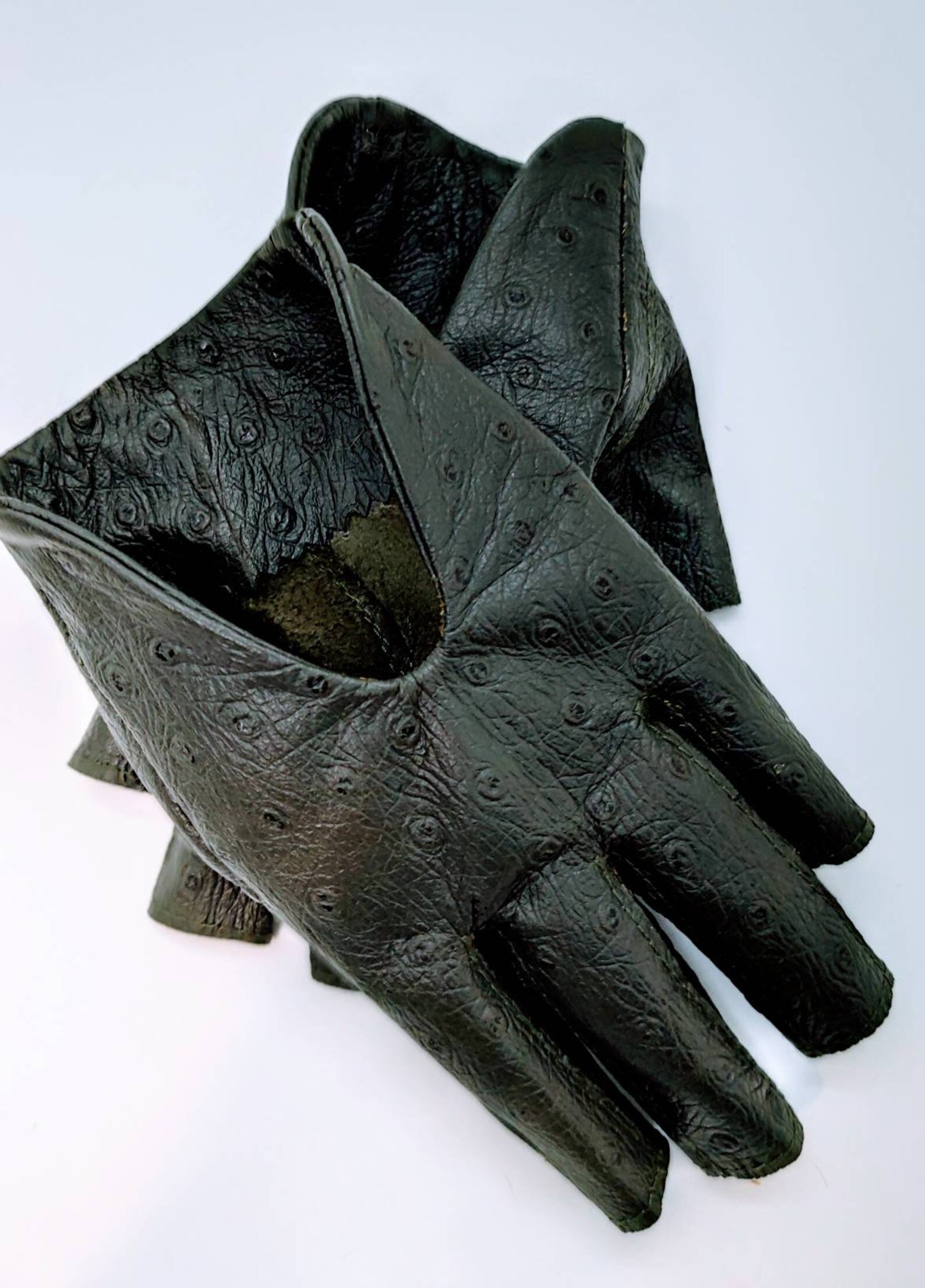 Women's Olive Green Leather Gloves Fingerless Star Hollow Etsy
