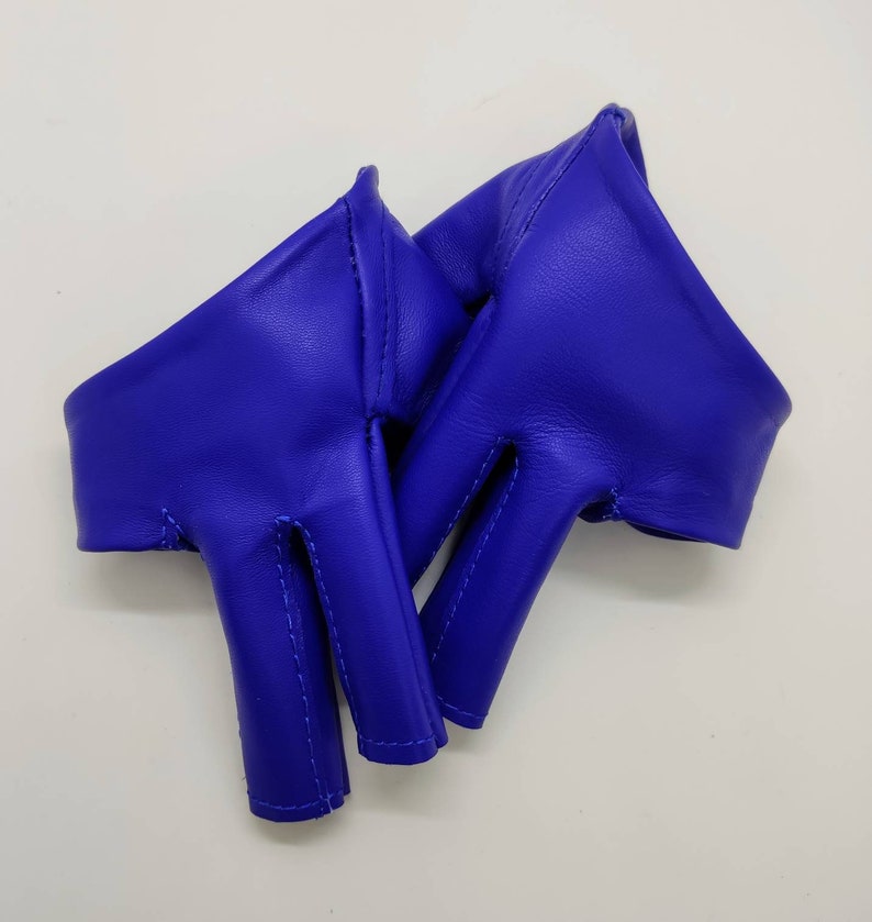 Women's Blue Leather Gloves Fingerless Star Hollow Gloves Etsy