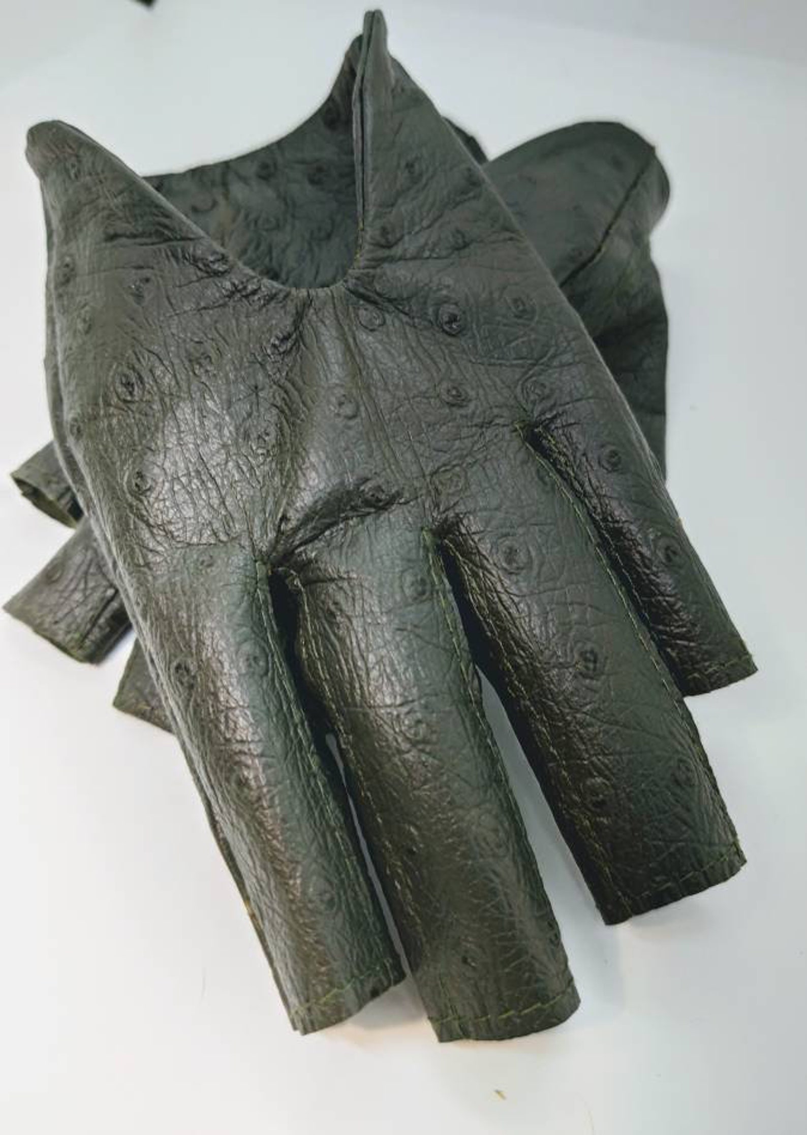 Women's Olive Green Leather Gloves Fingerless Star Hollow Etsy