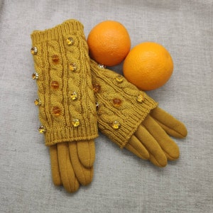 Set Knitted  half finger/ fingerless gloves and Polyester finger gloves