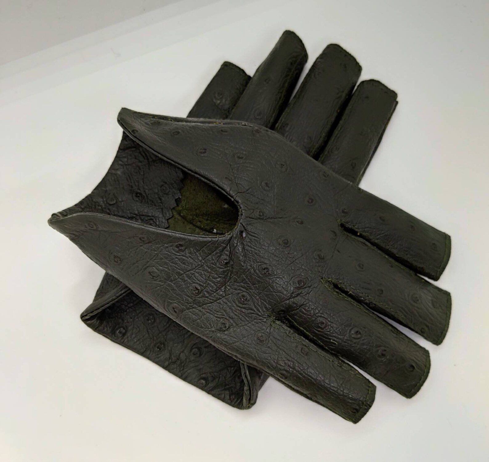 Women's Olive Green Leather Gloves Fingerless Star Hollow Etsy