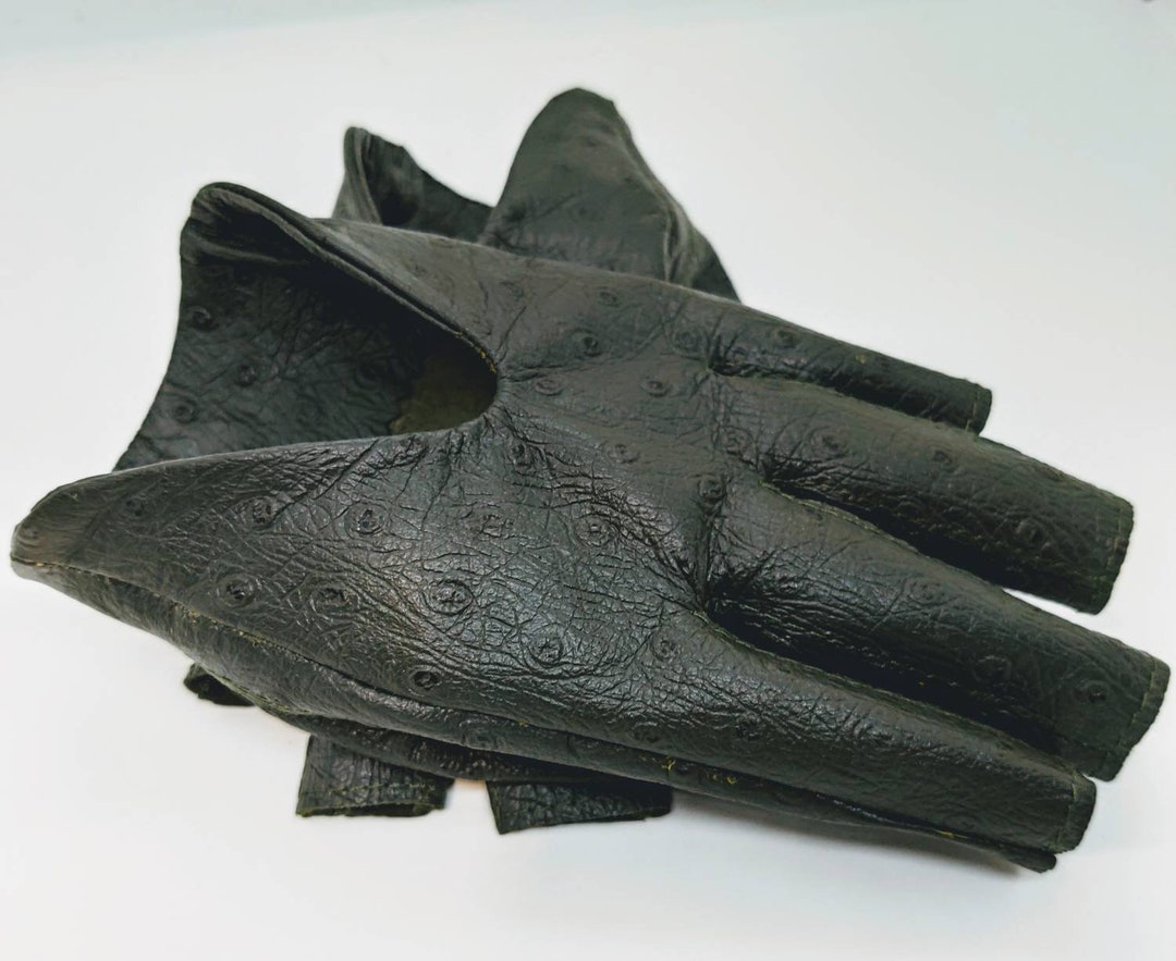Women's Olive Green Leather Gloves Fingerless Star Hollow Etsy