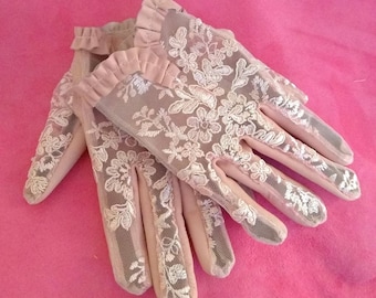 Handmade Pink Leather Driving Gloves with Guipure Lace