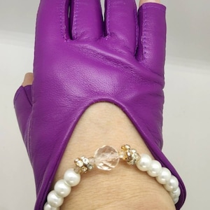 Lila Leder Armstulpen: Halbe Finger Fäustlinge mit Stern Cutout