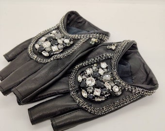 Beaded Leather Driving Gloves: Women's Fingerless Opera Gloves