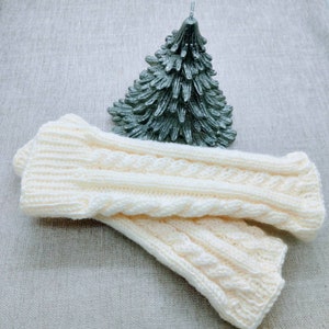 Knitted white half finger/ fingerless gloves