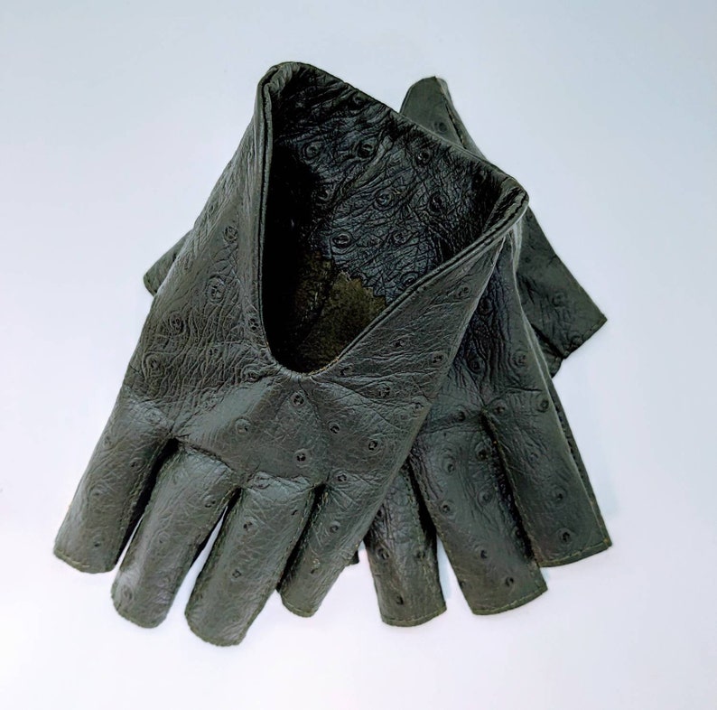 Women's Olive Green Leather Gloves Fingerless Star Hollow Etsy