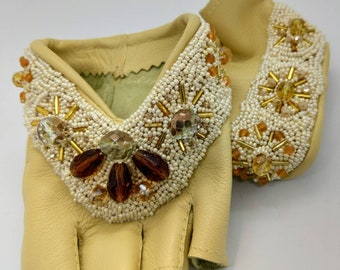 Beaded Leather Driving Gloves: Women's Half Finger Opera Gloves
