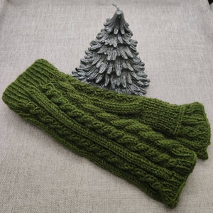 Knitted haki half finger/ fingerless gloves