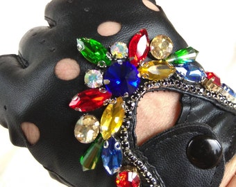Beaded Leather Fingerless Gloves: Women's Driving Gloves