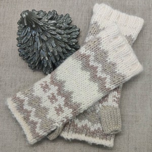 Knitted white half finger/ fingerless gloves