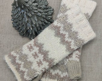 Knitted white half finger/ fingerless gloves