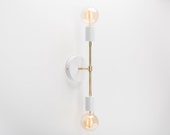 Liam Wall Sconce White Mid Sentry Raw Brass On Off Switch Plug-in Option Retro Loft Industrial Vintage Exposed Bulb Lamp