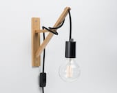 Otto Plug In Wall Sconce Black Wooden Wall Hook On Off Switch Fabric Cable Hanging Light Bedside Lamp Exposed Bulb Loft