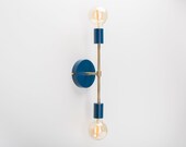 Liam Wall Sconce Navy Mid Sentry Raw Brass On Off Switch Plug-in Option Retro Loft Industrial Vintage Exposed Bulb Lamp