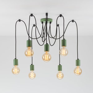 Elvin 7-Port Ceiling Pendant Lamp | Green | Swag Hook | Spider Chandelier | You Choose We Build | Textile Cable | Color Cord