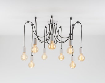 Elvin 9-Port Ceiling Pendant Lamp | White | Swag Hook | Spider Chandelier | You Choose We Build | Textile Cable | Color Cord