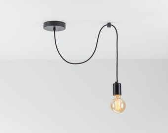 Elvin Single Ceiling Pendant Lamp | Black | Swag Hook | You Choose We Build | Textile Cable | Color Cord