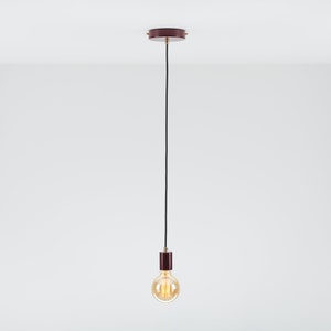 Bjorn Single Ceiling Pendant Lamp Burgundy Textile Cable Raw Brass