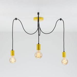 Elvin 3-Port Ceiling Pendant Lamp | Yellow | Swag Hook | Spider Chandelier | You Choose We Build | Textile Cable | Color Cord
