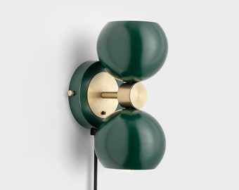 Aplique de pared enchufable moderno Mia Mid Century, color verde oscuro con pantallas, lámpara de mesita de noche con montaje empotrado, accesorio de iluminación Retro