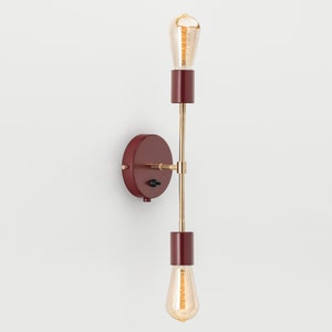 Liam Wall Sconce Burgundy Flush Mount On/Off Switch Mid Century Raw Brass