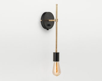 Aplique de pared Loke, negro, montaje empotrado, interruptor de encendido/apagado, mediados de siglo, latón crudo