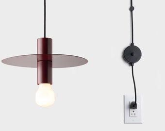 Elvin Minimalist Plug-in Pendant Disc Lamp Shade With On/Off Switch Burgundy Red